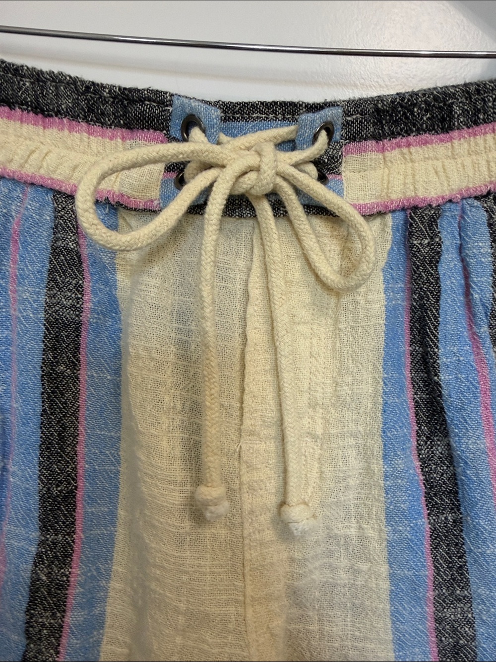 Free People Striped Cotton Drawstring Shorts Blue Cream X - Picture 3 of 10